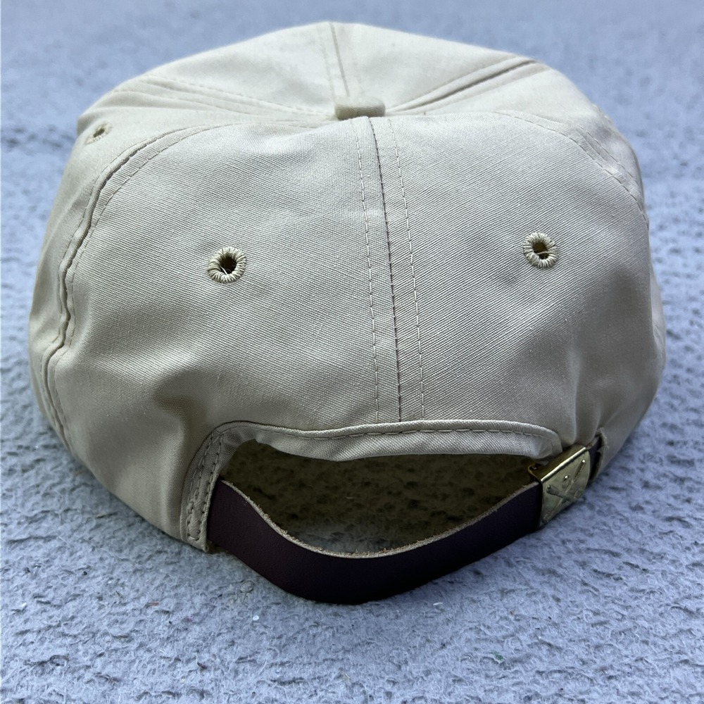 VTG Farmland Trucker Hat K-Brand Beige Denim Cord Cap Leather Strap USA Made - Picture 5 of 12